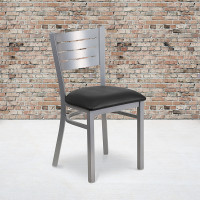 Flash Furniture XU-DG-60401-BLKV-GG HERCULES Series Silver Slat Back Metal Restaurant Chair